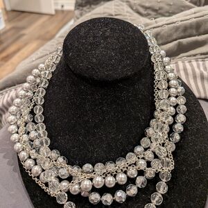 White House Black Market Silver and Crystal Necklace